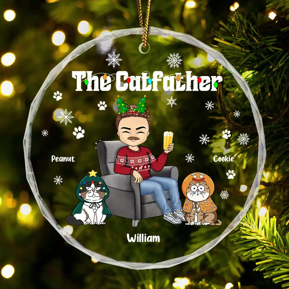 Christmas The Cat Father - Personalized Circle Glass Ornament