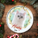 Custom Photo Christmas Pet Memorial Pet First Christmas - Personalized Circle Glass Ornament
