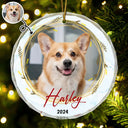 Custom Photo Christmas Pet Memorial Pet First Christmas - Personalized Circle Glass Ornament