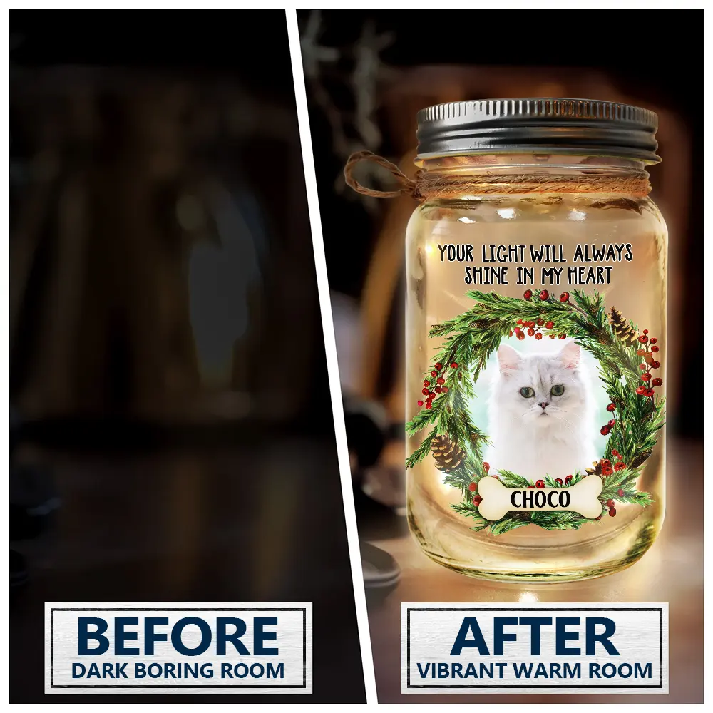 Custom Photo Your Light Will Shine In My Heart - Personalized Mason Jar Light