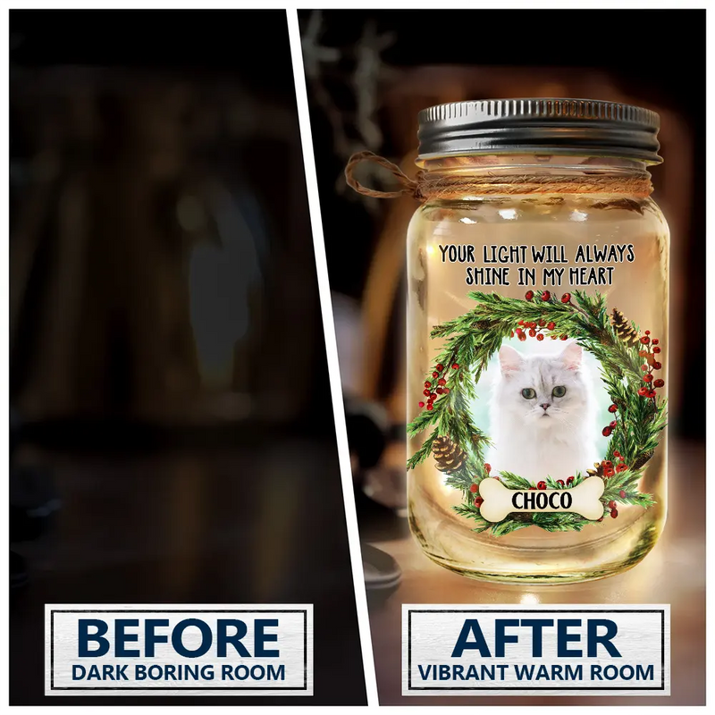 Custom Photo Your Light Will Shine In My Heart - Personalized Mason Jar Light