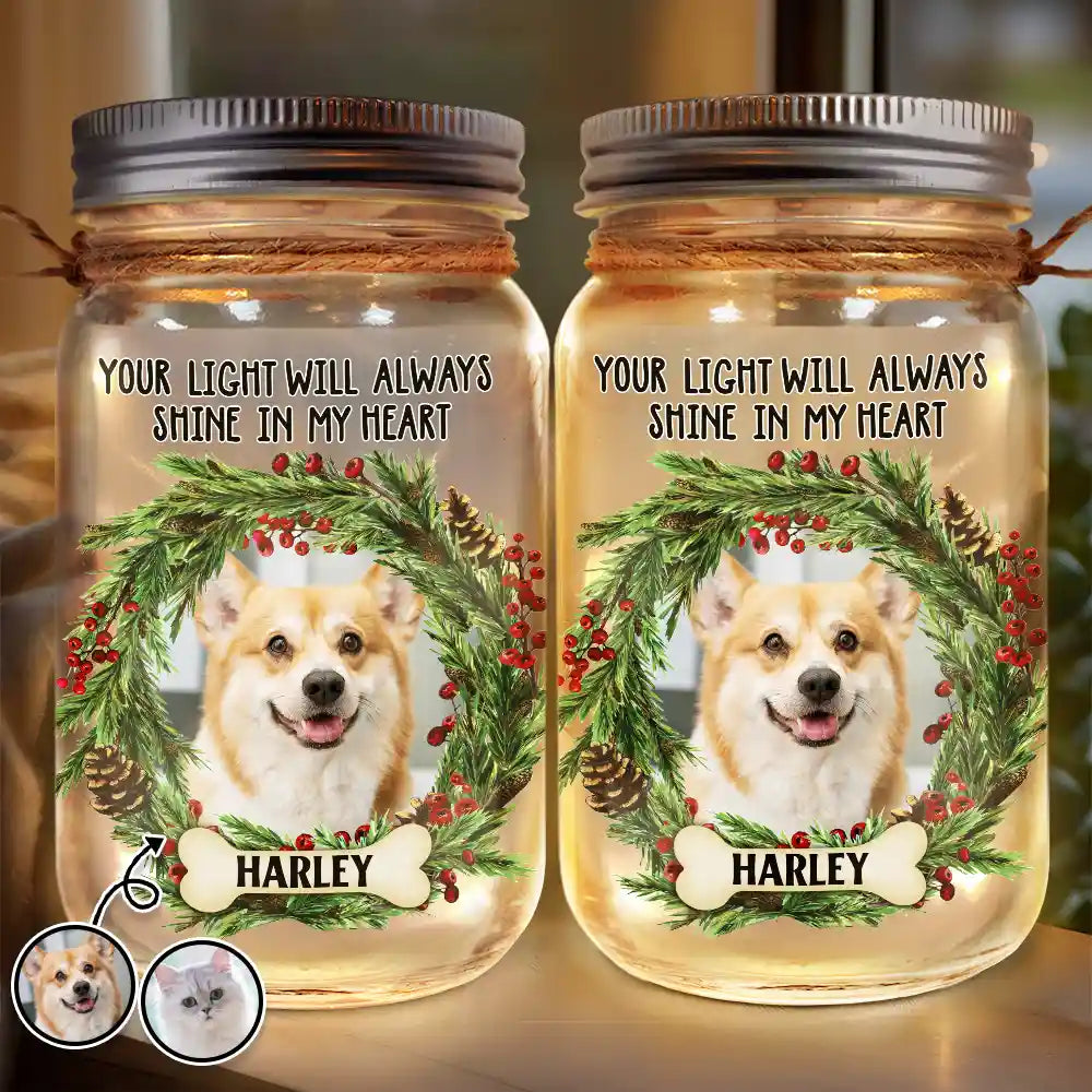 Custom Photo Your Light Will Shine In My Heart - Personalized Mason Jar Light