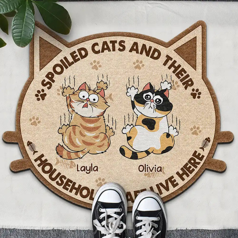 Spoiled Cats And Their Household Staff Live Here - Personalized Custom Shaped Doormat