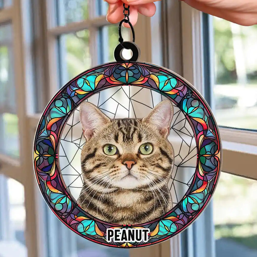 Custom Photo Dog Cat Portrait - Personalized Window Hanging Suncatcher Ornament