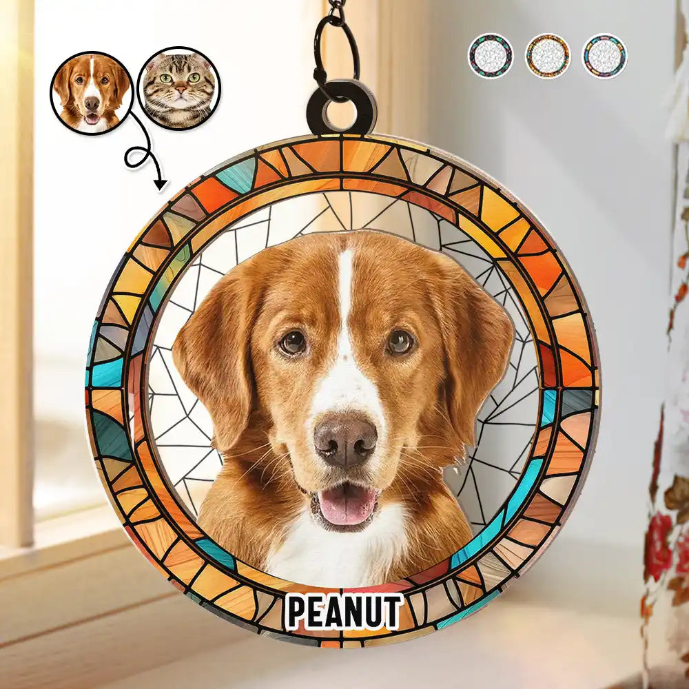 Custom Photo Dog Cat Portrait - Personalized Window Hanging Suncatcher Ornament