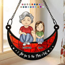 Grandma Mom And Kids On Moon - Personalized Window Hanging Suncatcher Ornament