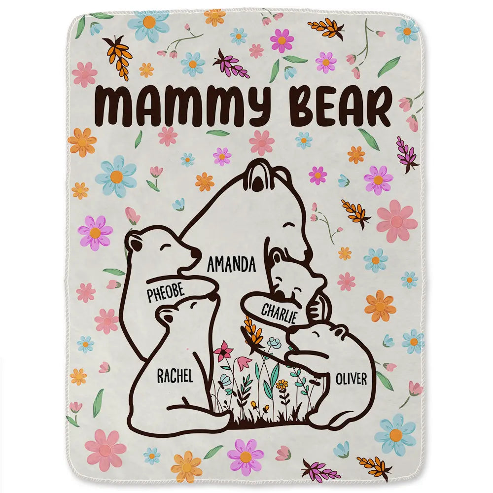 Couverture polaire personnalisée style floral Mama Bear, couverture Sherpa 
