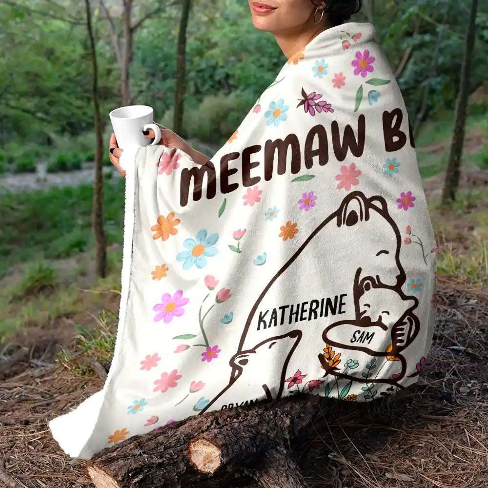 Couverture polaire personnalisée style floral Mama Bear, couverture Sherpa 