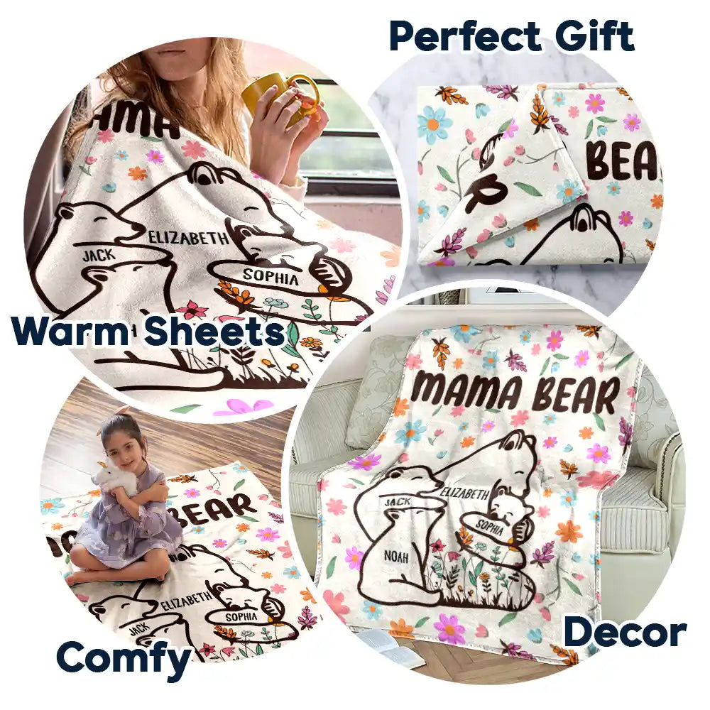 Couverture polaire personnalisée style floral Mama Bear, couverture Sherpa 