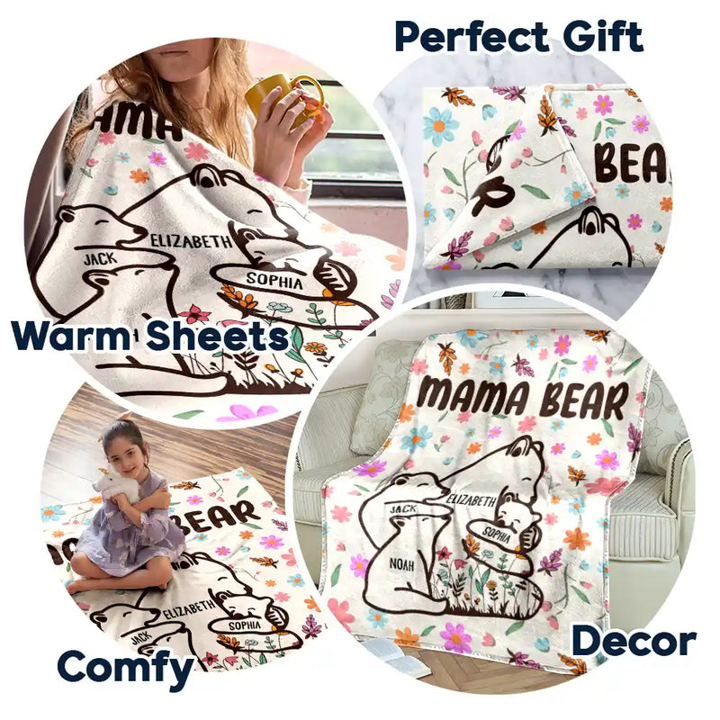 Couverture polaire personnalisée style floral Mama Bear, couverture Sherpa 