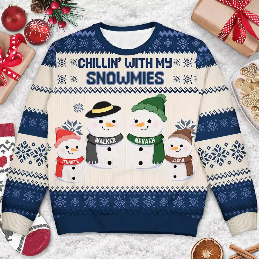 Christmas Family Chillin With My Snowmies Personalized Unisex Ugly Wander Prints