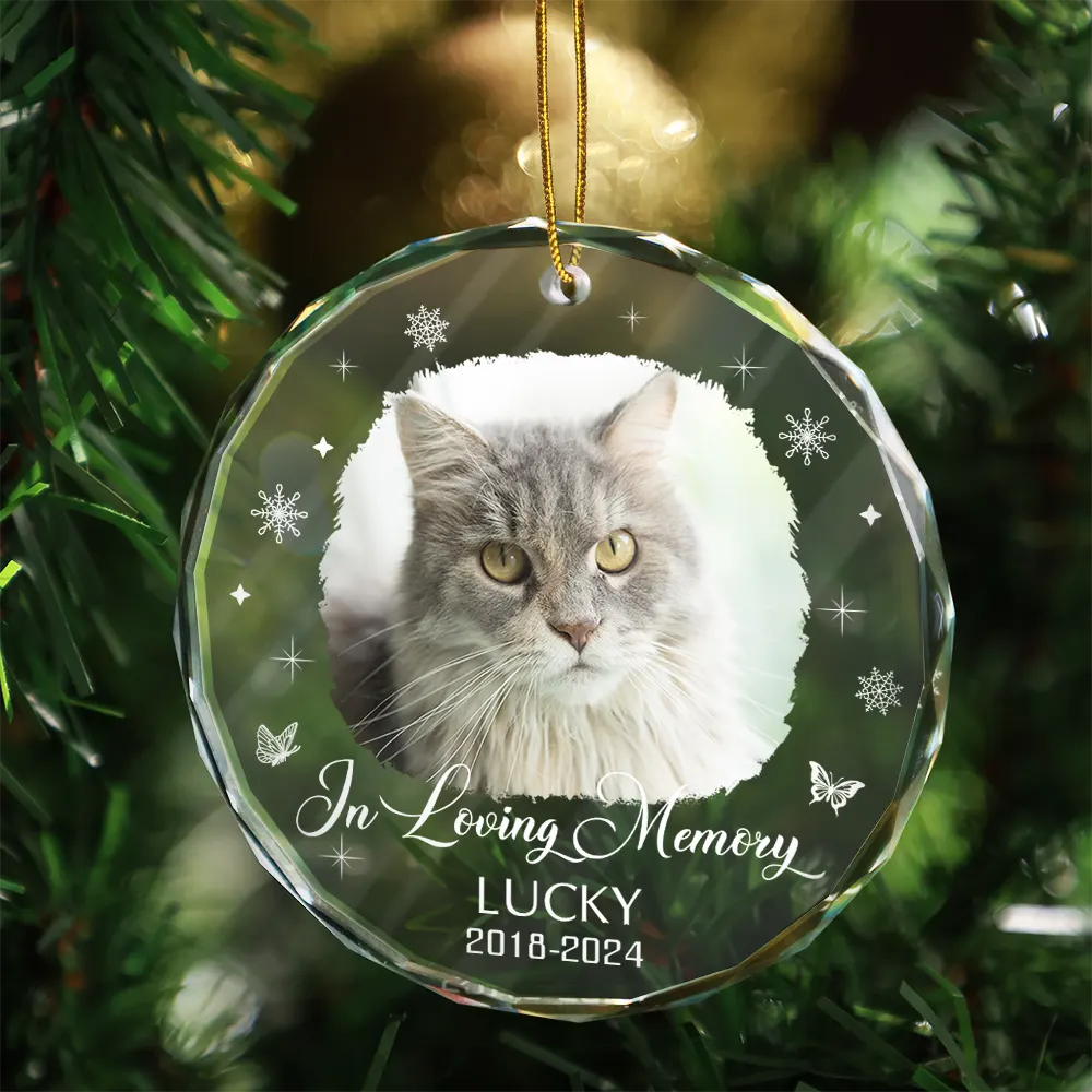 Souvenir photo personnalisé pour perte de chien ou de chat - Ornement en verre rond personnalisé 