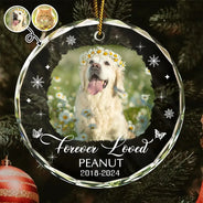 Souvenir photo personnalisé pour perte de chien ou de chat - Ornement en verre rond personnalisé 