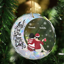 Christmas Besties Sisters I Love You To The Moon And Back - Personalized Circle Glass Ornament