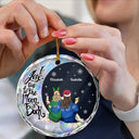 Christmas Besties Sisters I Love You To The Moon And Back - Personalized Circle Glass Ornament
