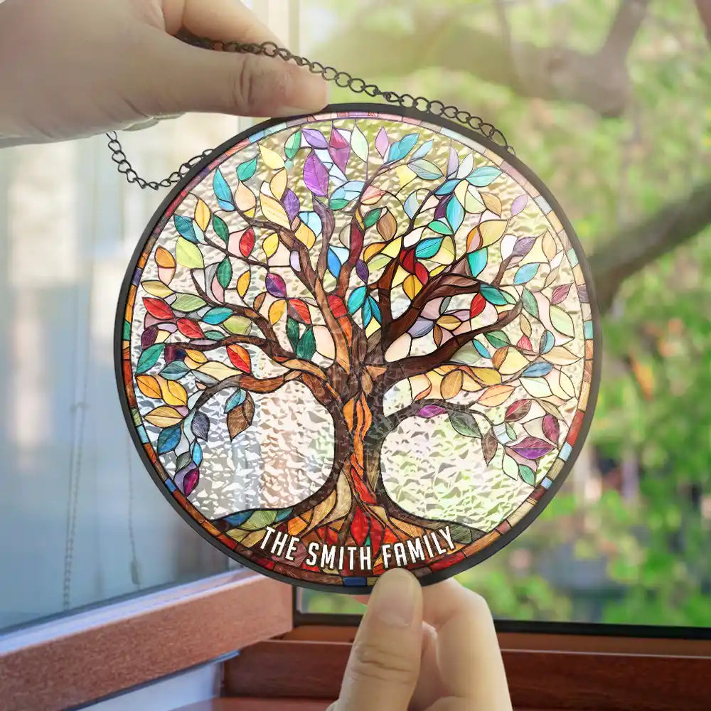 Arbre généalogique de la vie - Attrape-soleil personnalisé à suspendre sur un vitrail 