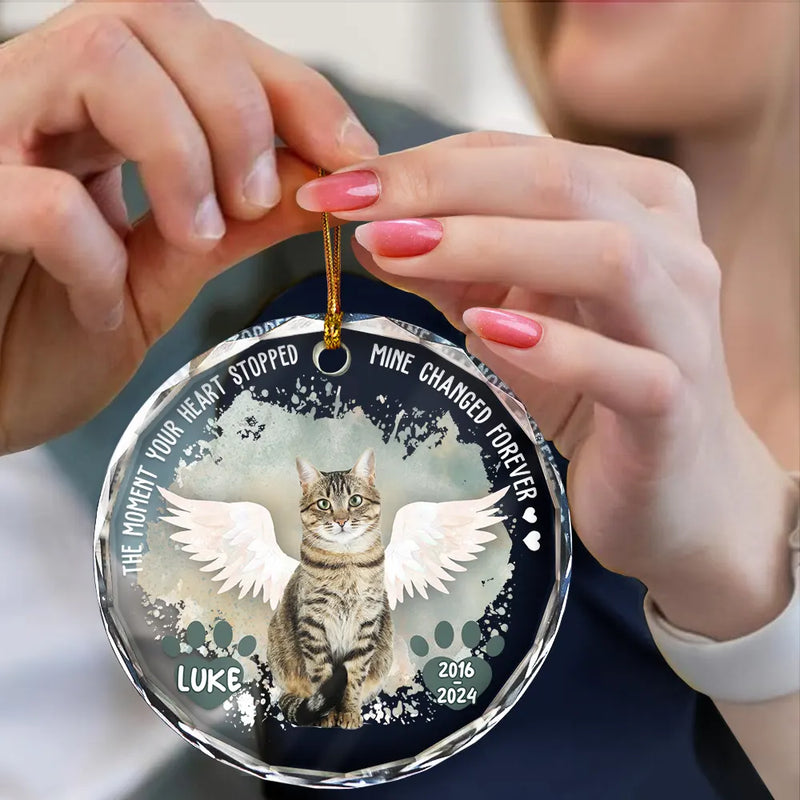 Custom Photo Memorial Dog Cat Favorite Hello & Hardest Goodbye - Personalized Circle Glass Ornament