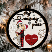 My Missing Piece Christmas Couple Hugging Kissing - Personalized 2-Layered Wooden Ornament