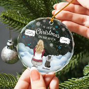Memorial, Pet Lovers - Memorial Dog Cat First Christmas In Heaven - Personalized Circle Glass Ornament