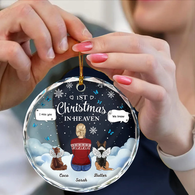 Memorial, Pet Lovers - Memorial Dog Cat First Christmas In Heaven - Personalized Circle Glass Ornament