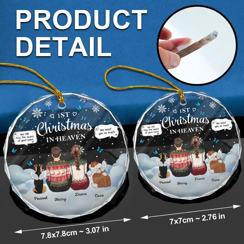Memorial, Pet Lovers - Memorial Dog Cat First Christmas In Heaven - Personalized Circle Glass Ornament