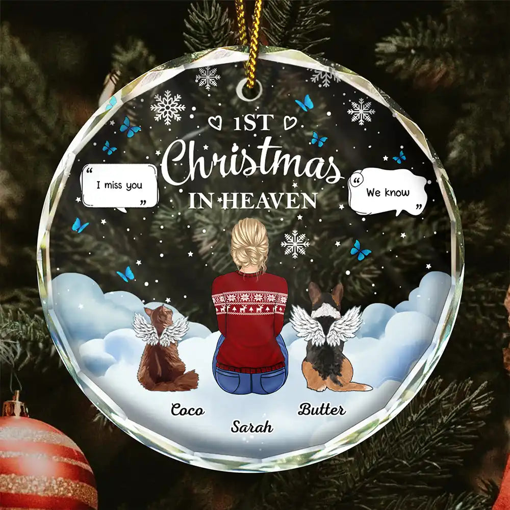 Memorial Dog Cat First Christmas In Heaven - Personalized Circle Glass Ornament