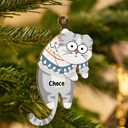 Cat Lovers - Hanging Cat Have Yourself A Meowy Christmas - Personalized Wooden Cutout Ornament