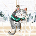 Cat Lovers - Hanging Cat Have Yourself A Meowy Christmas - Personalized Wooden Cutout Ornament