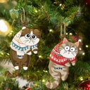 Cat Lovers - Hanging Cat Have Yourself A Meowy Christmas - Personalized Wooden Cutout Ornament