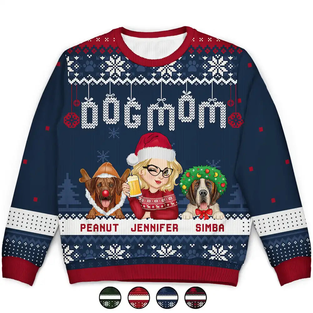 Christmas Dog Mom Mum - Personalized Unisex Ugly Sweater