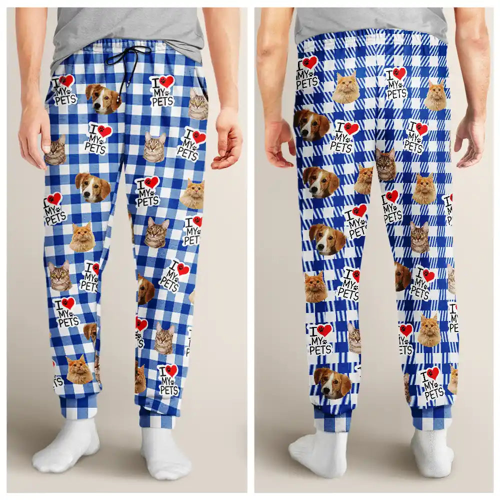 Pet Lovers - Custom Photo I Love My Dogs Cats Pets - Personalized Pajama Pants