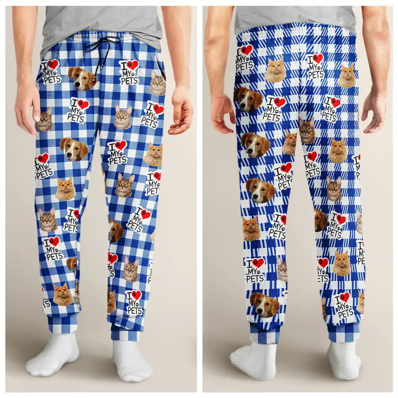 Pet Lovers - Custom Photo I Love My Dogs Cats Pets - Personalized Pajama Pants