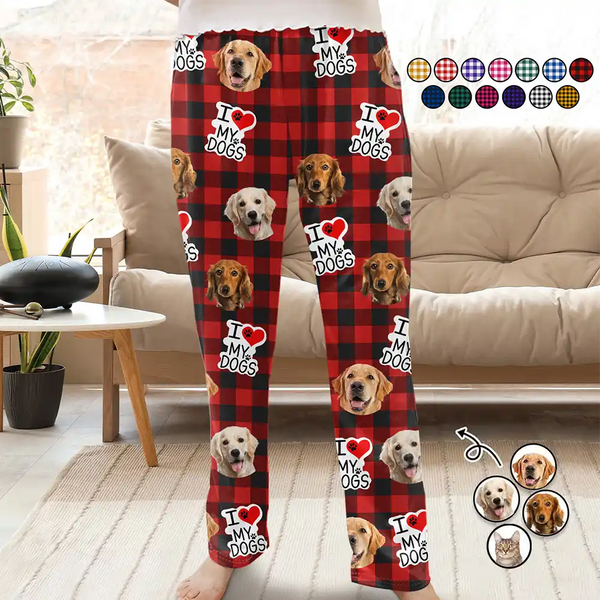 Pet Lovers - Custom Photo I Love My Dogs Cats Pets - Personalized Pajama Pants
