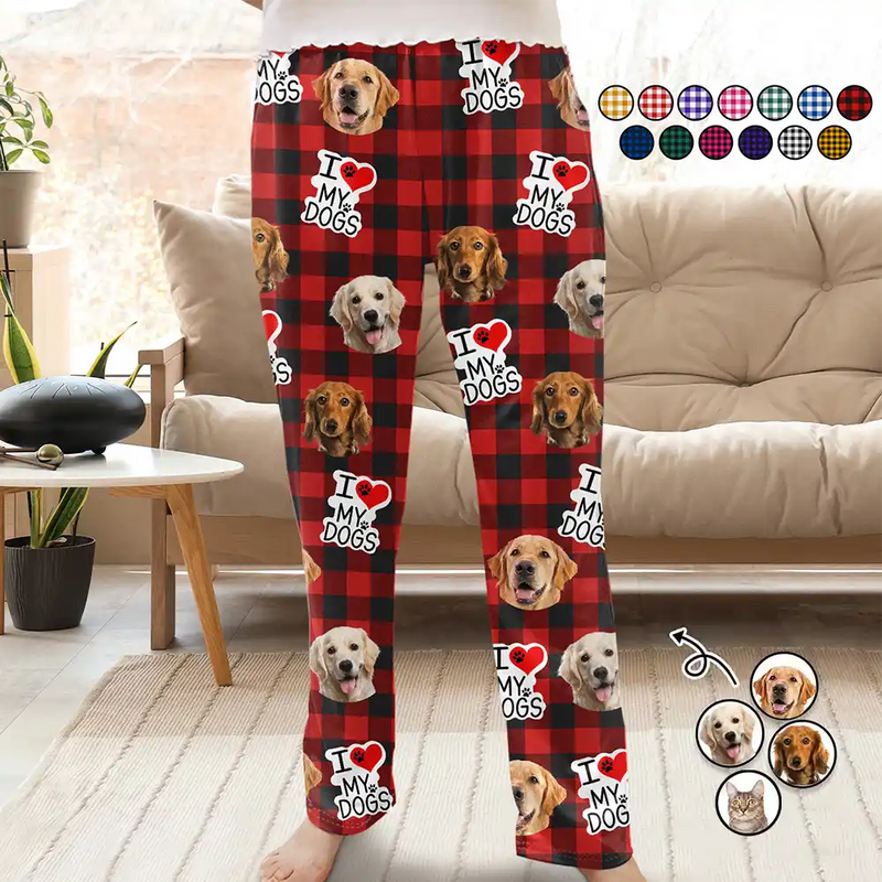 Pet Lovers - Custom Photo I Love My Dogs Cats Pets - Personalized Pajama Pants