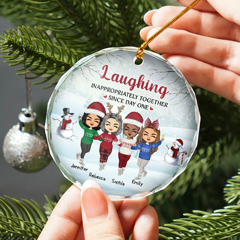 Gifts For Colleagues, Gift For Bestie - Christmas Work Made Us Colleagues - Personalized Circle Glass Ornament