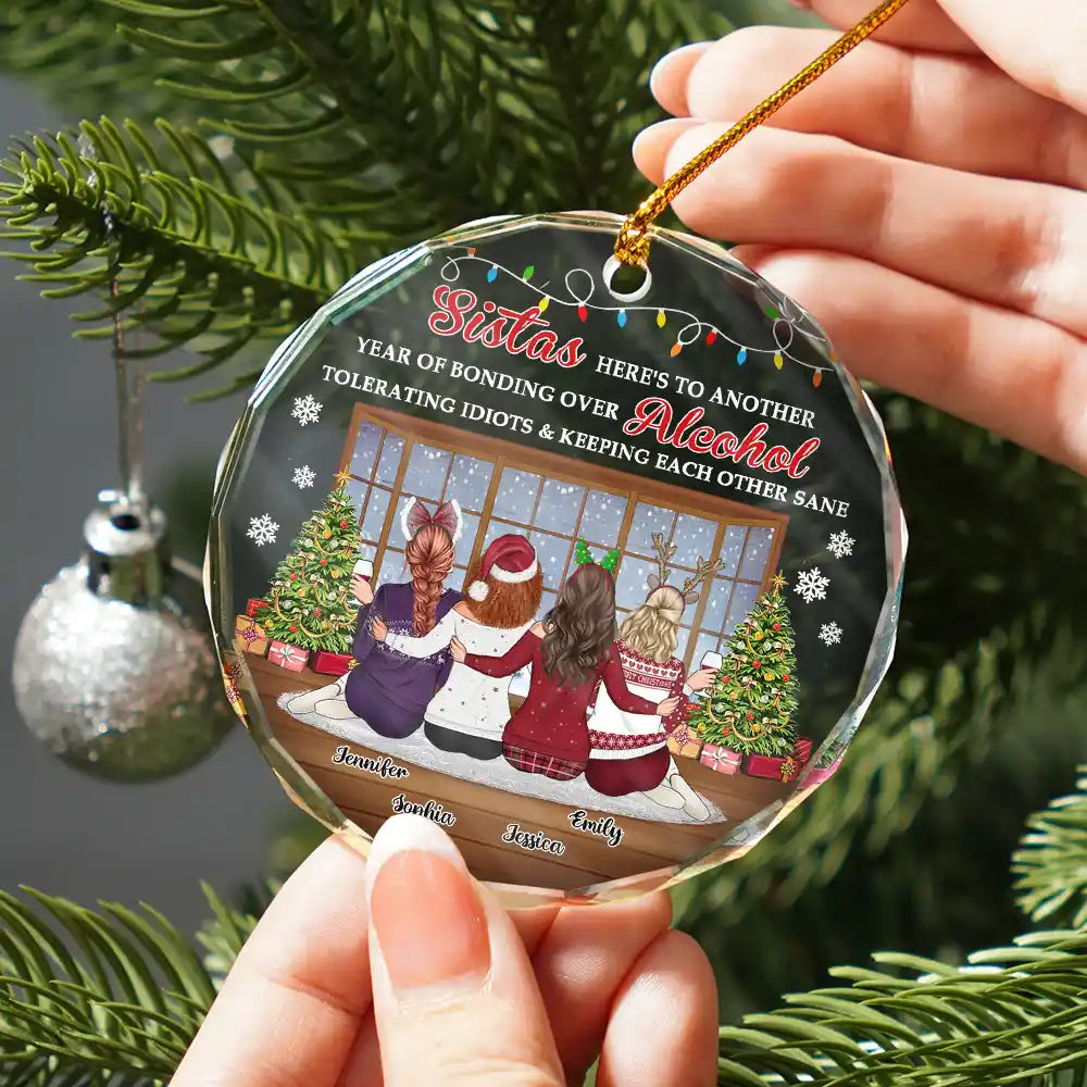 Gift For Bestie, Gift For Women, Gift For Sisters - Christmas Besties Sisters Keeping Each Other Sane - Personalized Circle Glass Ornament