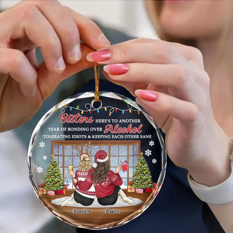 Gift For Bestie, Gift For Women, Gift For Sisters - Christmas Besties Sisters Keeping Each Other Sane - Personalized Circle Glass Ornament