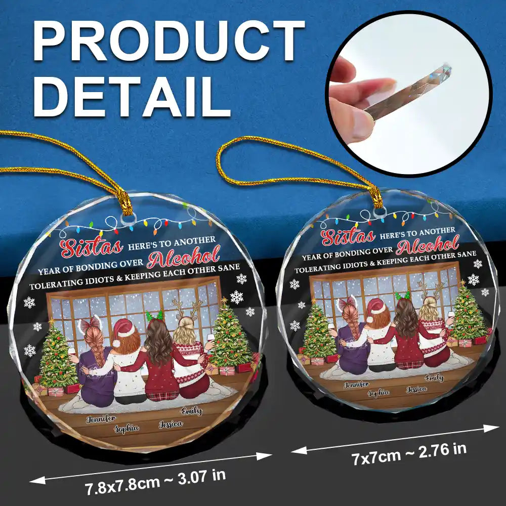 Gift For Bestie, Gift For Women, Gift For Sisters - Christmas Besties Sisters Keeping Each Other Sane - Personalized Circle Glass Ornament