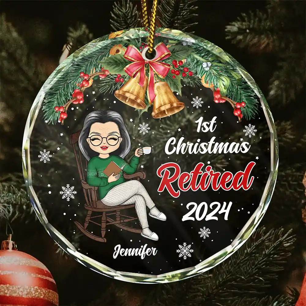 First Christmas Retired - Personalized Circle Glass Ornament