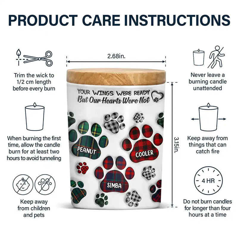 Memorial, Pet Lovers, Dog Lovers, Cat Lovers - Memorial Dog Cat You Left Paw Prints On My Heart - 3D Inflated Effect Printed Candle, Personalized Scented Candle With Wooden Lid