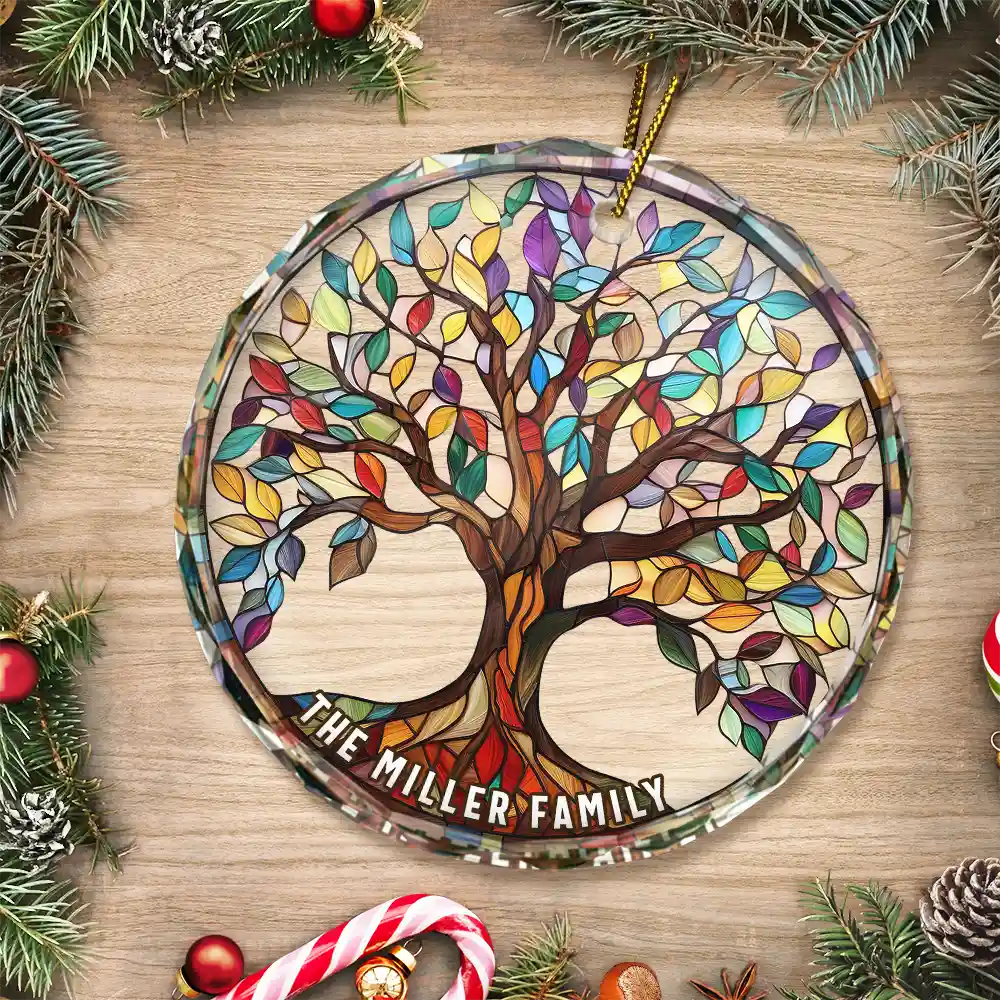 Family - Family Tree Of Life - Personalized Circle Glass Ornament