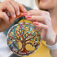 Family - Family Tree Of Life - Personalized Circle Glass Ornament