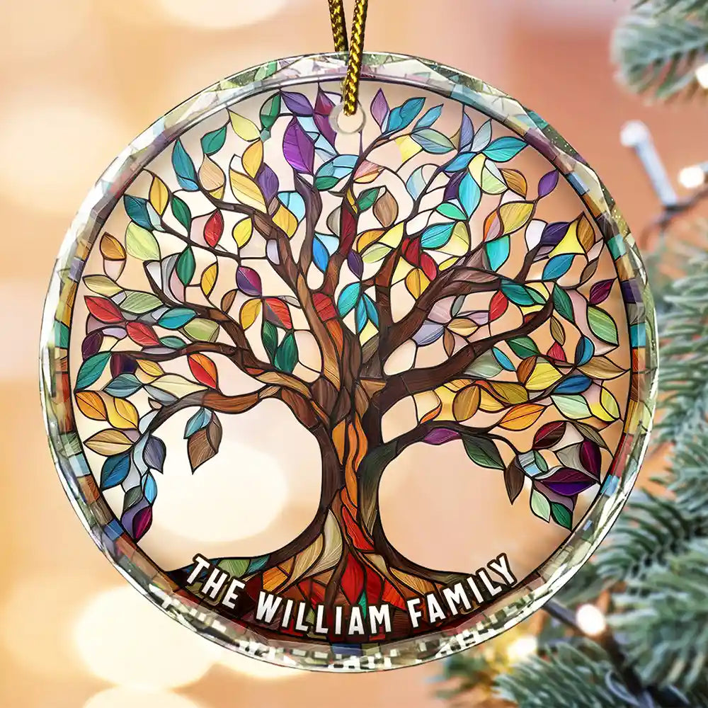 Family Tree Of Life - Personalized Circle Glass Ornament