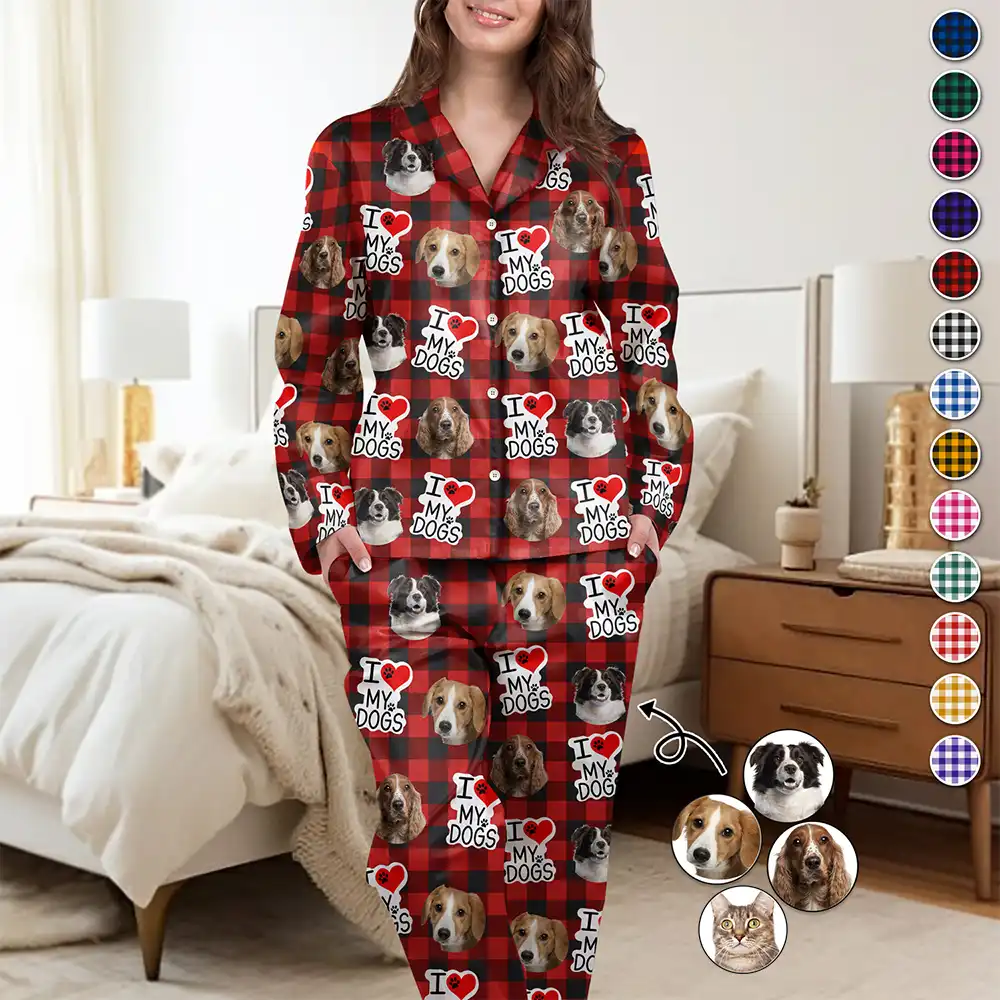 Custom Photo I Love My Dogs Cats Pets Personalized Long Pajamas Set Wander Prints