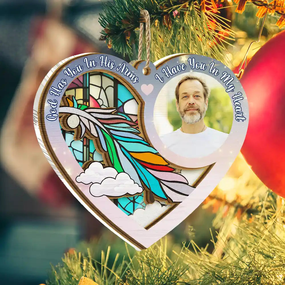 Memorial - Custom Photo God Has You In His Arms - Personalized Suncatcher Ornament