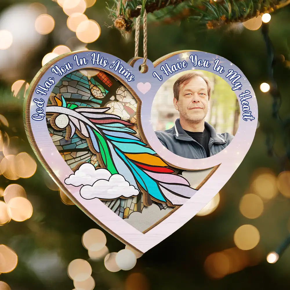 Memorial - Custom Photo God Has You In His Arms - Personalized Suncatcher Ornament