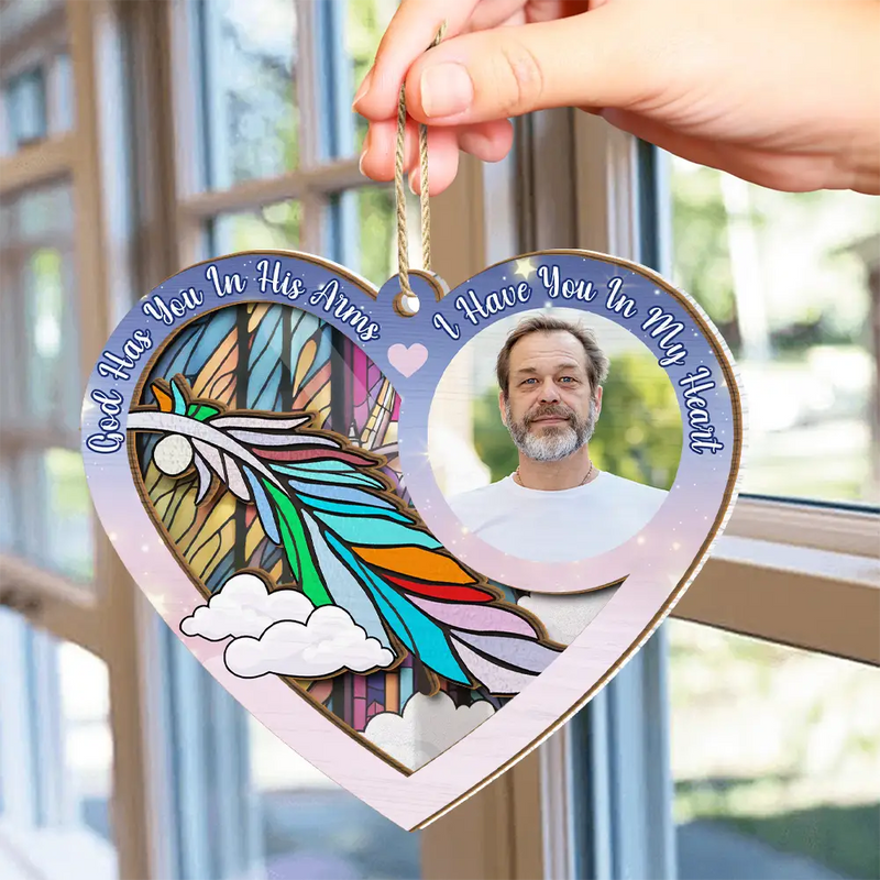 Memorial - Custom Photo God Has You In His Arms - Personalized Suncatcher Ornament