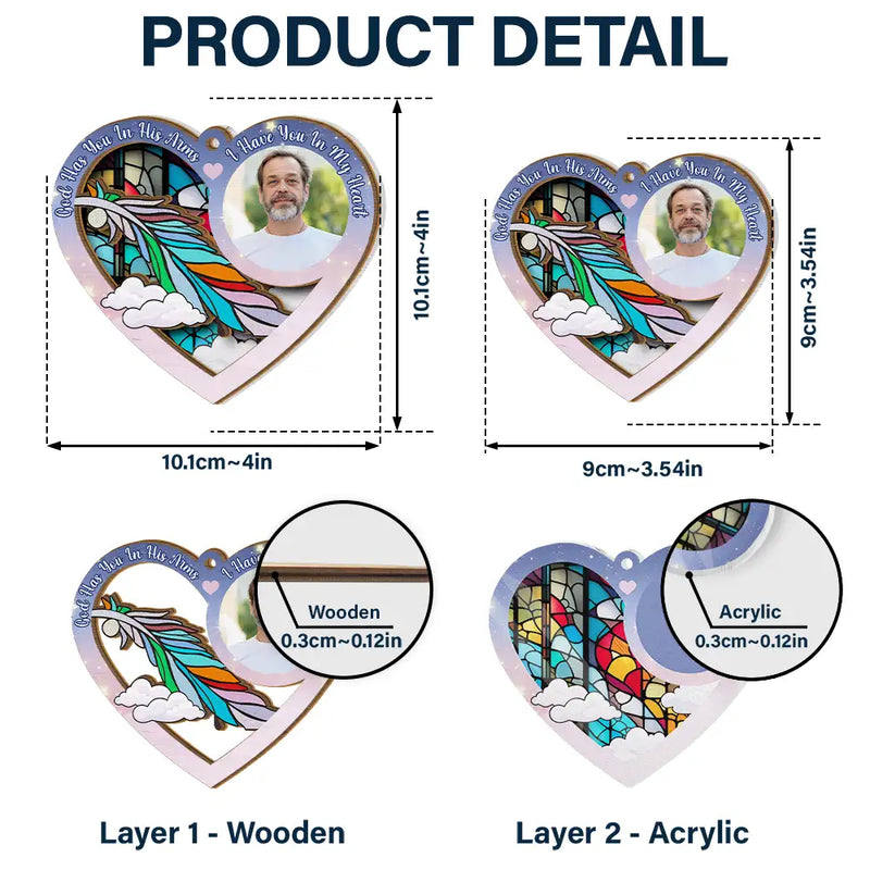 Memorial - Custom Photo God Has You In His Arms - Personalized Suncatcher Ornament