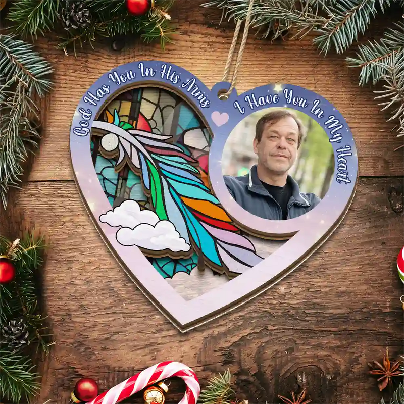 Memorial - Custom Photo God Has You In His Arms - Personalized Suncatcher Ornament