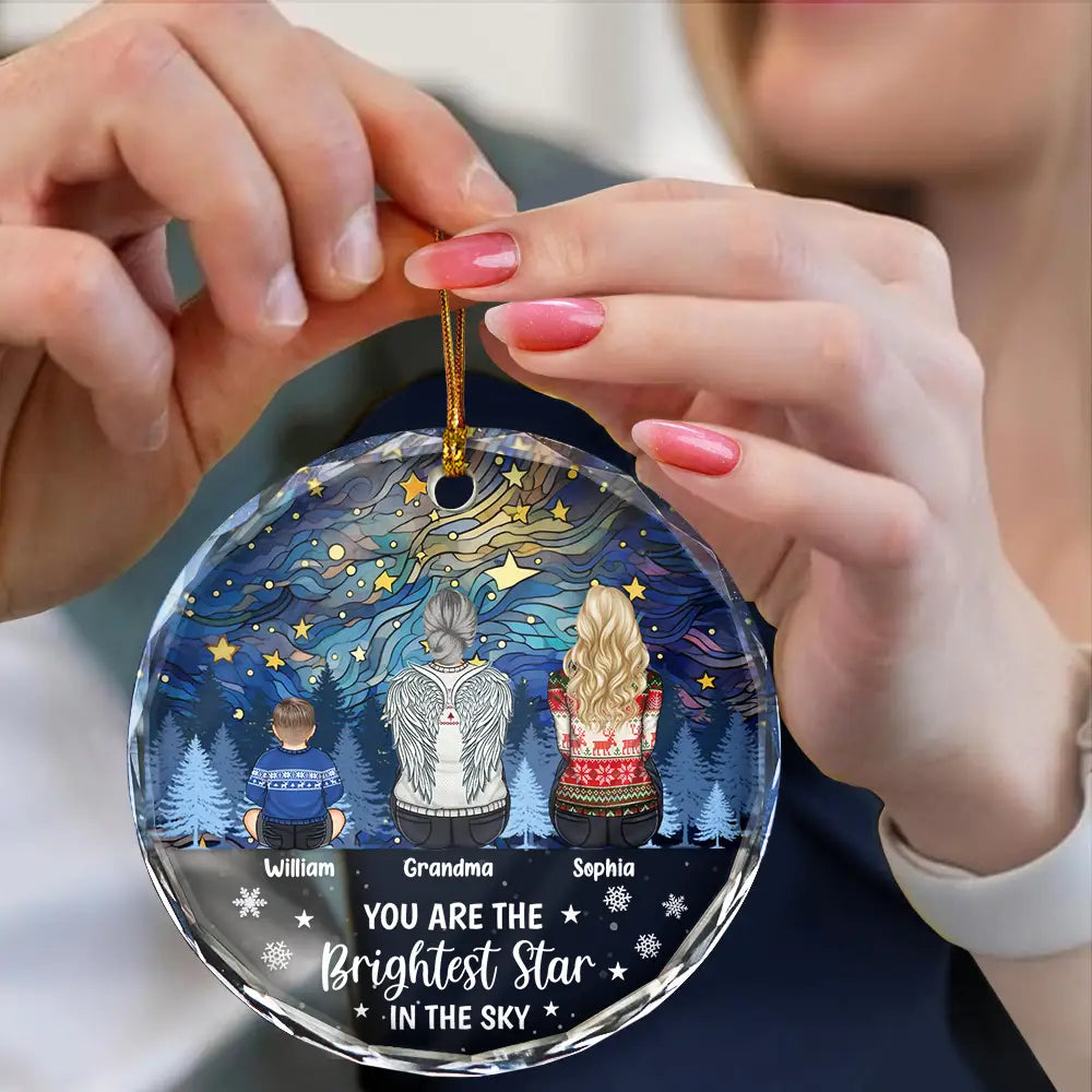 Family - Family Memorial You Are The Brightest Star In The Sky - Personalized Circle Glass Ornament